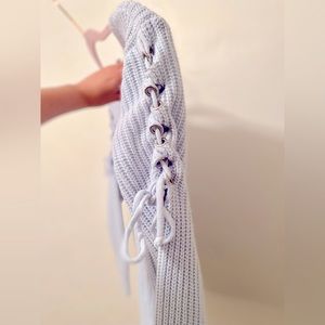 Beloved Woman powder blue lace-up sleeve sweater • medium